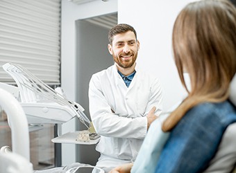 Dentist and patient talking during consultation